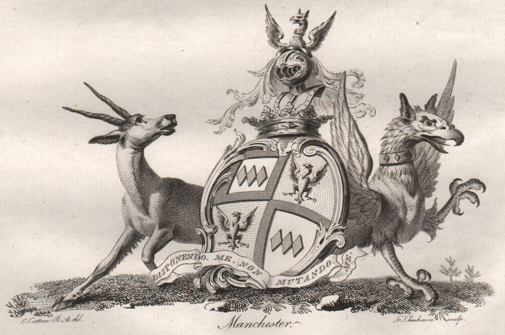 MANCHESTER. Coat of Arms. Heraldry 1790 old antique vintage print picture